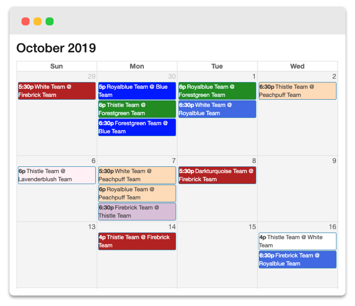 League or Tournament Schedule 